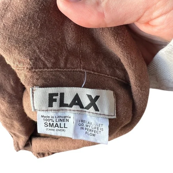 Flax 100% Linen Cocoa Brown Button-Up Shirt | Minimalist Boxy Fit Small - Picture 4 of 5